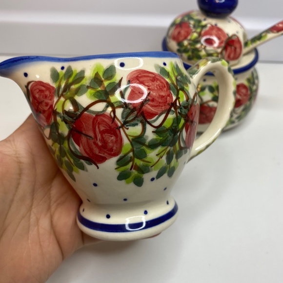 Polish Pottery Sugar bowl and creamer From Zaklady Ceramiczne Boleslawiec Unikat - Picture 2 of 14